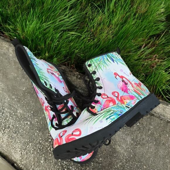 Tropical Flamingo Vegan-Friendly Leather Woman Premium Statement Boots Size 5.5 - Picture 8 of 8